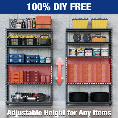 WORKPRO 5-Tier Storage Shelf, 72" H Heavy Duty Adjustable Garage Shelving Unit 2180LBS Capacity, for Basement, Kitchen, Pantry, 35.4”Wx15.7”Dx72”H, Black WORKPRO