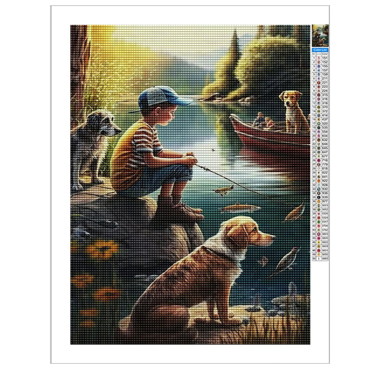 Champi Diamond Painting Kit for Adults, Fishing Boy & Dog 5D Diamond Art Kit, Diamond Painting Kit Full Diamond Round Gift, Wall Decor 8x12 Inch Champi