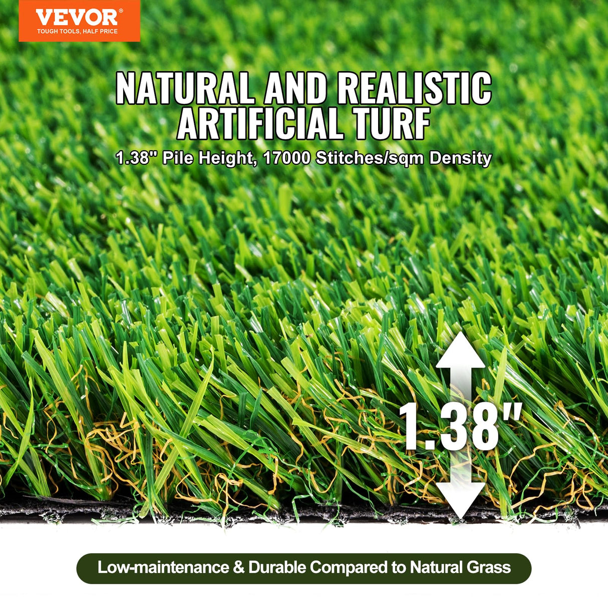 VEVOR Artifical Grass Turf, 6 x 10 ft Thick Grass Rug Indoor Outdoor, 1.38" Realistic Synthetic Grass Mat with Drainage Holes, Perfect for Patio Garden Lawn Home Backyard Dog Mats VEVOR