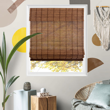 YELLOW BLINDS Bamboo Shades for Windows, Woven Wooden Cordless Bamboo Roman Shades, Light Filtering Window Treatment for Home, Bedroom, Living Room Decor, Coffee, 29" W X 64" H YELLOW BLINDS