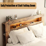 SAMTRA Wooden Bed Frame Queen Size with Storage Headboard, Farmhouse Platform Bedframe with Bookcase Shelf & Led Lights, Sturdy Wood Slat Framework Bed Frame (Rustic Brown) SAMTRA