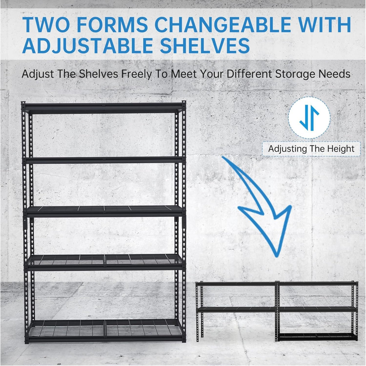 KOKEBREN 2500 Lbs Capacity Heavy Duty Garage Shelving, 48x18x72 Inch 5-Tier Metal Wire Shelves, Adjustable Industrial Storage Rack for Garage, Basement, Warehouse Organization KOKEBREN