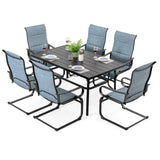 NUU GARDEN 7PCS Patio Dining Set with 1.6 Inch Umbrella Hole Powder-Coated Metal Frame Outdoor Furniture with 6 Padded Textilene C-Spring Chairs and Table for Backyard Garden Poolside Lawn Black Blue NUU GARDEN