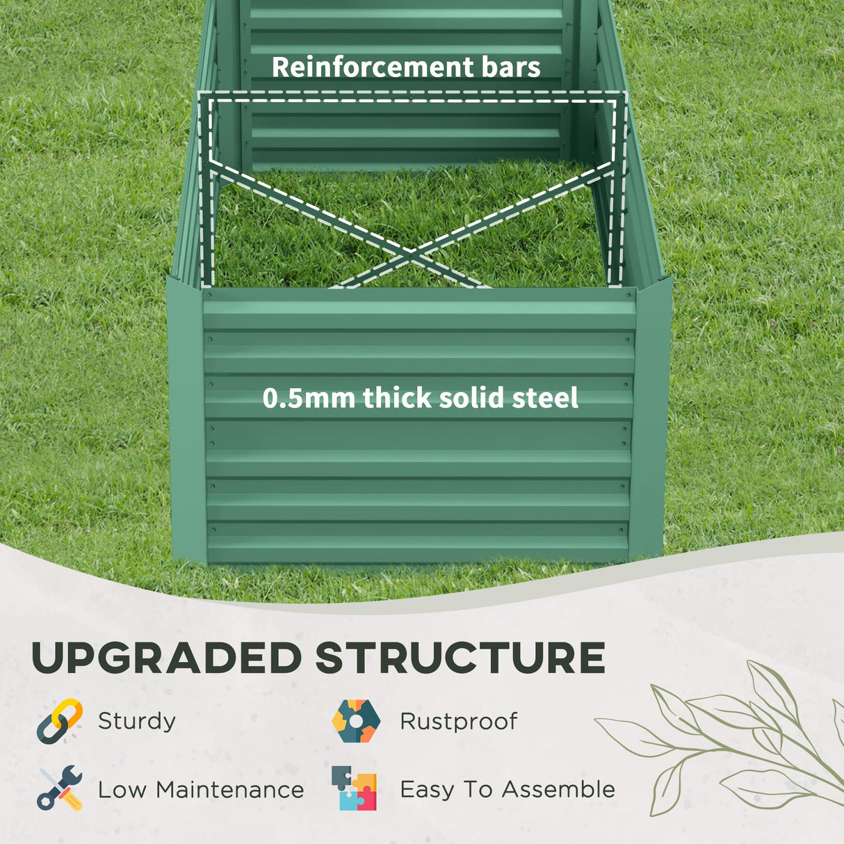 Outsunny Galvanized Raised Garden Bed Kit with Reinforcing Bars, Large and Tall Metal Planter Box for Vegetables, Flowers and Herbs, 6' x 3' x 2', Light Green Outsunny