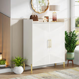 Tribesigns Large Shoe Cabinet with Doors, 6-Tier Entryway Shoe Storage Cabinet with Shelves, 30 Pairs Modern Shoes Rack Organizer for Hallway, Closet, Bedroom, Living Room, White & Gold Tribesigns