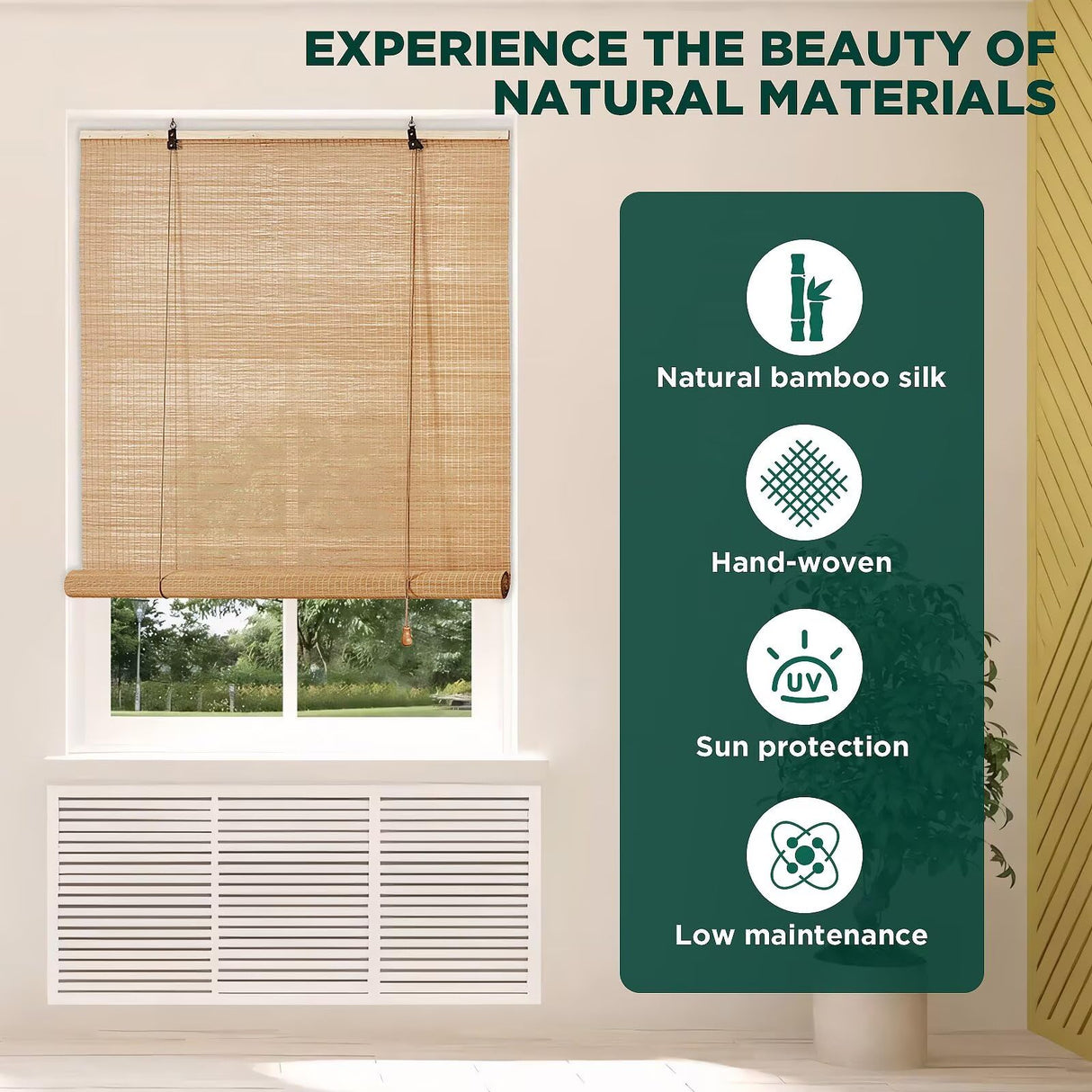 Bamboo Blinds for Interior Windows, Easy to Install Bamboo Shades for Indoor Windows, Custom Roller Shades for Indoor Window and Outdoor Patio, 23" W x 48" H BAYUE
