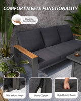 Aoxun Aluminum Outdoor Patio Furniture Set, 8-piece Outdoor Sectional with 44'' Propane Gas Firepit Table, Patio Conversation Sets with Upgraded Armrests and Cushions for Backyard, Garden and Poolside Aoxun