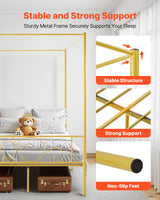 VEVOR Canopy Bed Frame Full Size, Metal Canopy Bed with Minimalist Headboard & Four Posters Design, Heavy Duty Steel Slats Support, Underbed Storage Space, No Box Spring Needed, Easy Assembly, Gold VEVOR