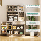 YITAHOME Kitchen Pantry Cabinet with Wine Rack & Power Outlet, 71" H Tall Storage Cabinet with Doors, Shelves, Drawer, Goblet Holder for Kitchen & Living Room (Grey) YITAHOME