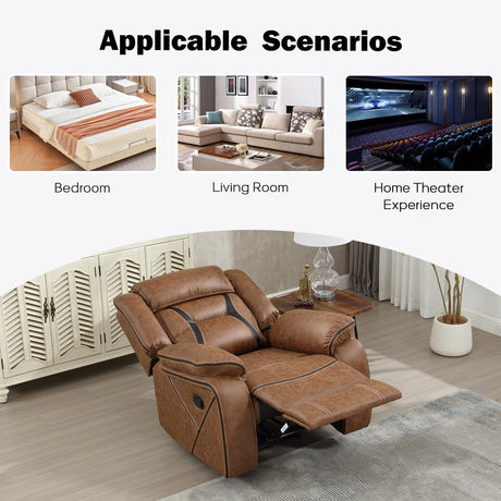 EBELLO Faux Leather Manual Recliner Chair, Modern Design Single Reclining Sofa Chair with Comfortable Armrest and Backrest, Furniture for Living Room, Bedroom, Brown EBELLO