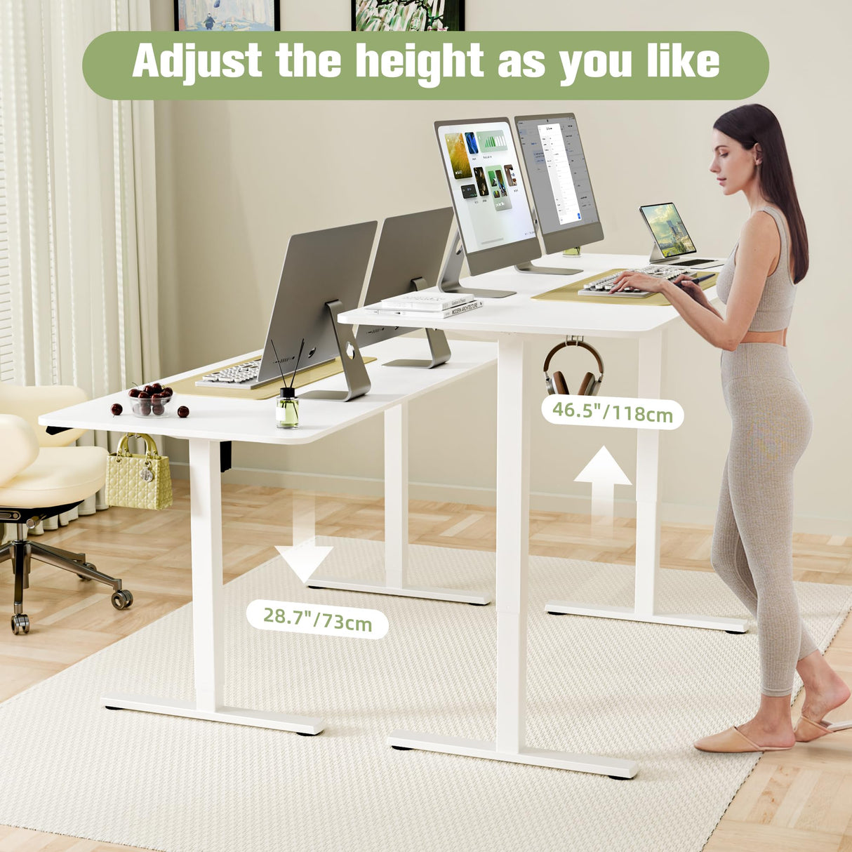 ERGOMAKER 63" Electric Standing Desk, Adjustable Height, Sit Stand Up Desk for Home Office & Computer Workstations, Memory Controller, White ERGOMAKER