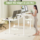 ERGOMAKER 63" Electric Standing Desk, Adjustable Height, Sit Stand Up Desk for Home Office & Computer Workstations, Memory Controller, White ERGOMAKER