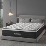 Full Size Mattress, 12 Inch Hybrid Mattress in a Box with Individual Pocket Spring, Gel Memory Foam and Euro Top, Medium Firm Feel with Motion Isolation, Pressure Relief, Edge Support, Black TEMESINE