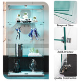 lunhung Glass Display Cabinet 4-Shelf with LED Lights and Lock,2 Doors Curio Cabinets Display Case Storage Cabinet,Glass Floor Standing Bookshelf for Living Room 32" W x 14" D x 64" H (White) lunhung