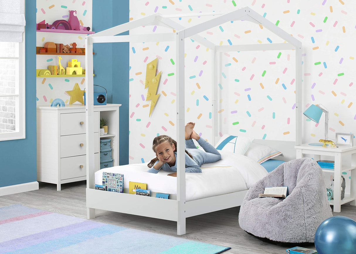 Delta Children Poppy House Wood Twin Bed, Platform Bed - No Box Spring Needed, Bianca White Delta Children