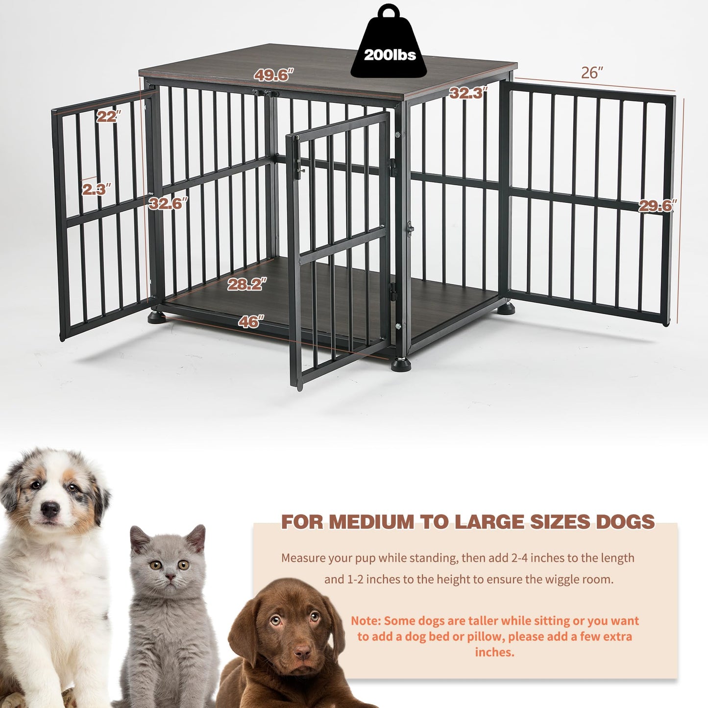 48Inch Heavy Duty Dog Crate Furniture Style for Medium and Large Dogs, Wooden Dog Crate End Table,Decorative Pet Crate Dog House with 3 Doors