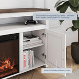 BELLEZE 58" Farmhouse Fireplace TV Stand for TVs up to 65", 23" Electric Fireplace Heater with Sound, Entertainment Center Media Console Table Barn Door Storage Cabinets for Living Room - White BELLEZE