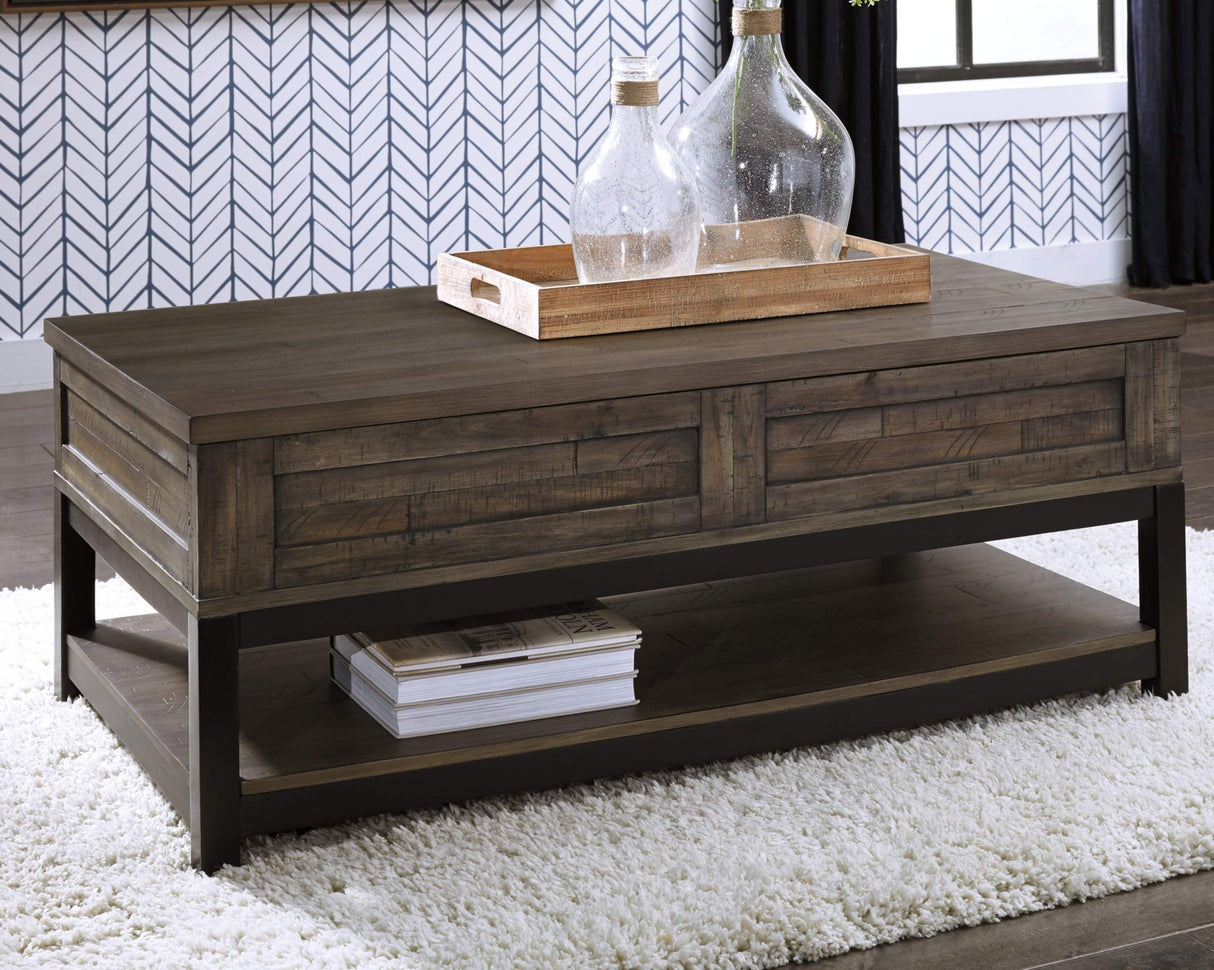 Signature Design by Ashley Johurst Rustic Rectangular Lift Top Coffee Table and Fixed Lower Shelf, Brown Signature Design by Ashley