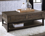 Signature Design by Ashley Johurst Rustic Rectangular Lift Top Coffee Table and Fixed Lower Shelf, Brown Signature Design by Ashley