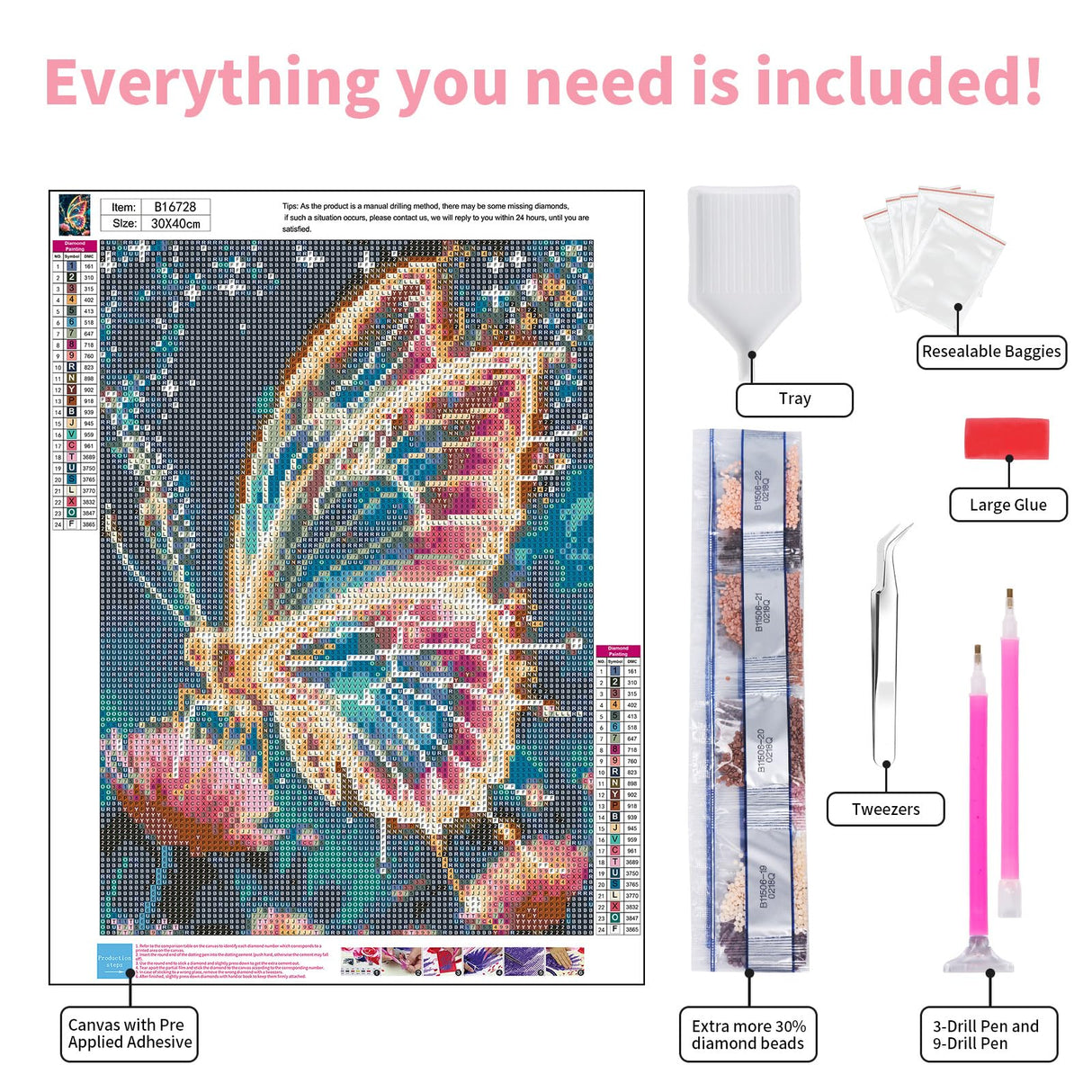 Butterfly Diamond Art Kits for Adults, 5D Butterfly Diamond Painting Kits for Beginner, DIY Aniamal Gem Art Dots for Adults, Perfect for Home Wall Decor 12x16 Inch GEEHEIY
