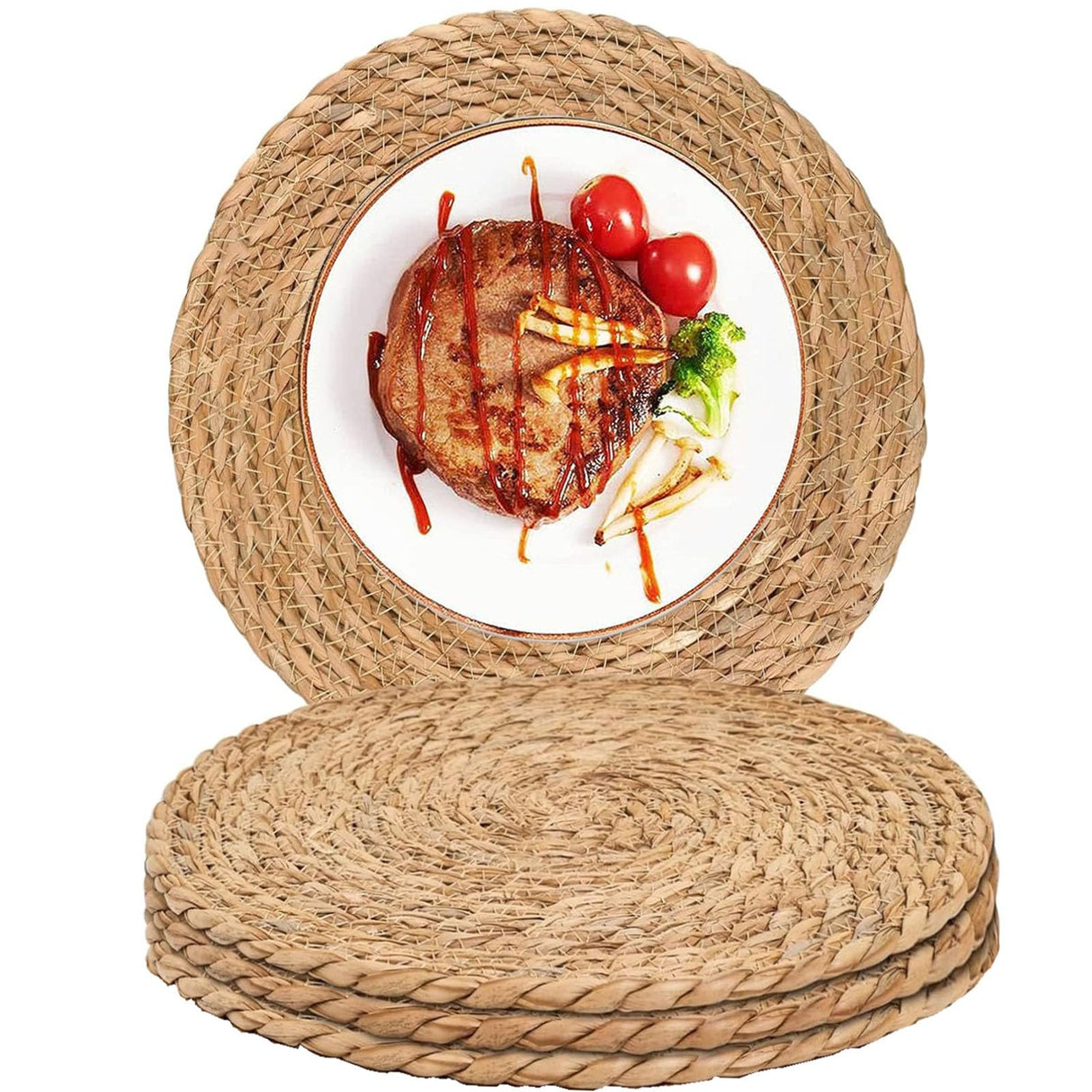 Round Woven Placemats Boho Rattan Placemats 12" Braided Wicker Table Mats Farmhouse Weave Place Mats for Dining Table Kitchen Home Wedding (Set of 3) Umpiyte