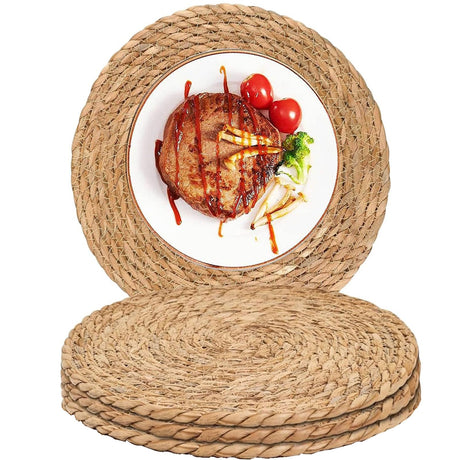 Round Woven Placemats Boho Rattan Placemats 12" Braided Wicker Table Mats Farmhouse Weave Place Mats for Dining Table Kitchen Home Wedding (Set of 3) Umpiyte