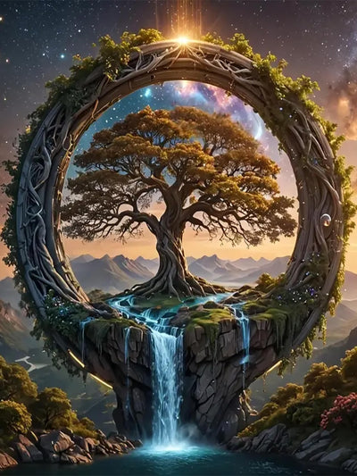 Tree of Life Diamond Art Kits for Adults - 5D Round Drill Diamond Painting Kits, DIY Font of Life Diamond Painting Gem Art, Crystal Waterfall Diamond Art Painting for Home Decor Walls Gifts 12X16Inch