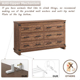Farmhouse 6 Drawers Dresser for Bedroom, Wood Large Chest of Drawers with Thick Plank Styling, Rustic Closet Dresser for Bedroom, Living Room, Reclaimed Barnwood Color RedLemon