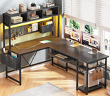 SEDETA L Shaped Gaming Desk with Hutch, 57.5” Reversible Corner Computer Desk with Storage Shelves, Gaming Desk with Pegboard, LED Lights, Power Outlet, Keyboard Tray and Storage Bag, Black SEDETA