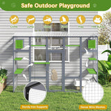 COZIWOW Catio Outdoor Cat Enclosure Window, 104" Wooden Large Catio Outside Cattery for Multiple Cats with Sloped Waterproof Cover, Grey COZIWOW