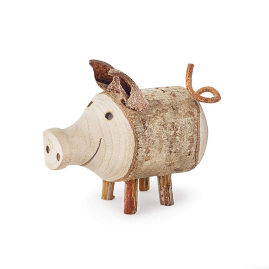 Forest Decor Wooden Pig Figurine - 2.3" Premium Wood Pig Decor for Living Room - Cute Animal Figurines for Rustic Home Decorations - Collectible Pig Gifts for Pig Lover - Handmade Farmhouse Pig Statue