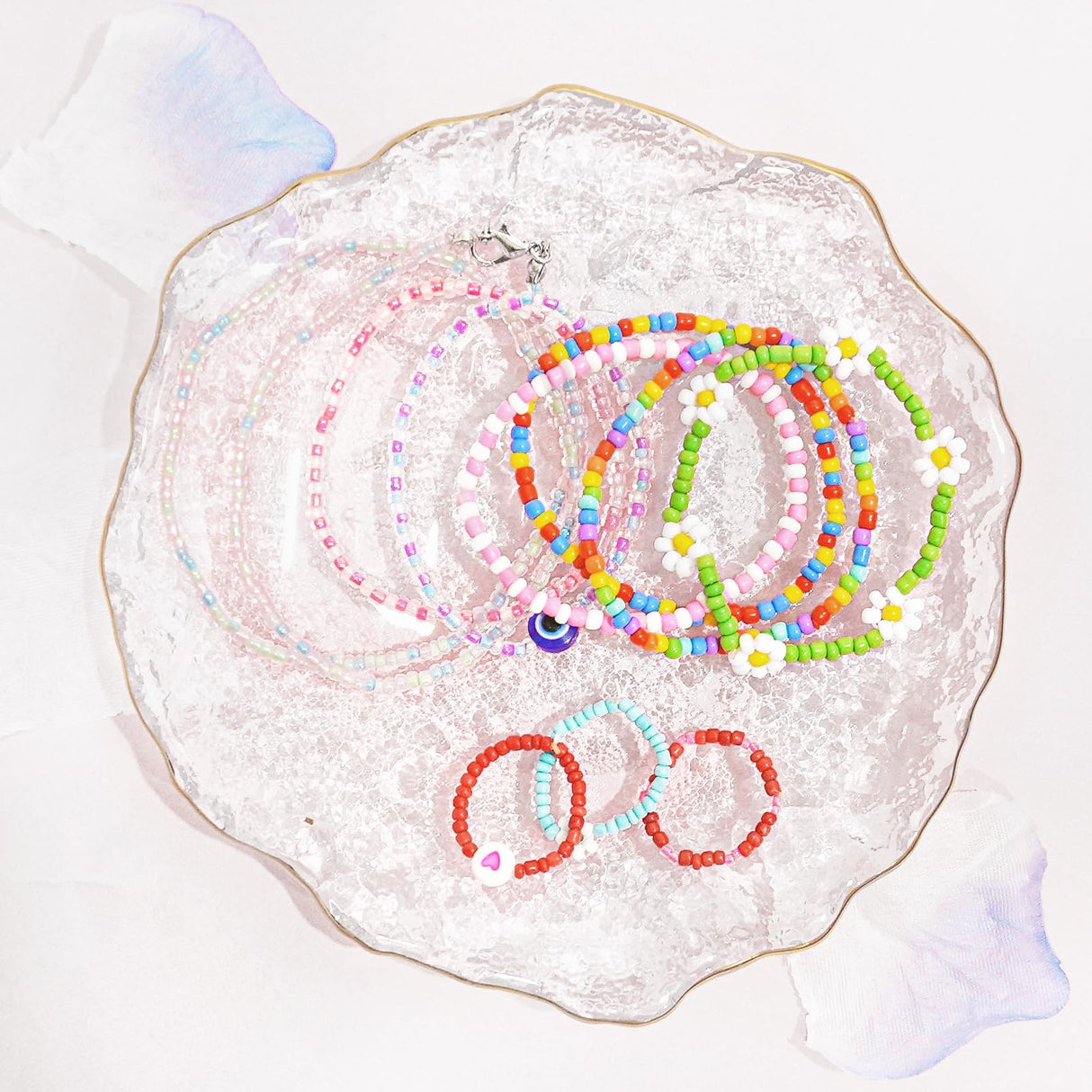 Redtwo 8000pcs 3mm Glass Seed Beads for Bracelet Making Kit, Small Beads Friendship Jewelry Making Kit, Tiny Waist Beads with Letter Beads and Elastic String, DIY Art Craft Girls Gifts. Redtwo