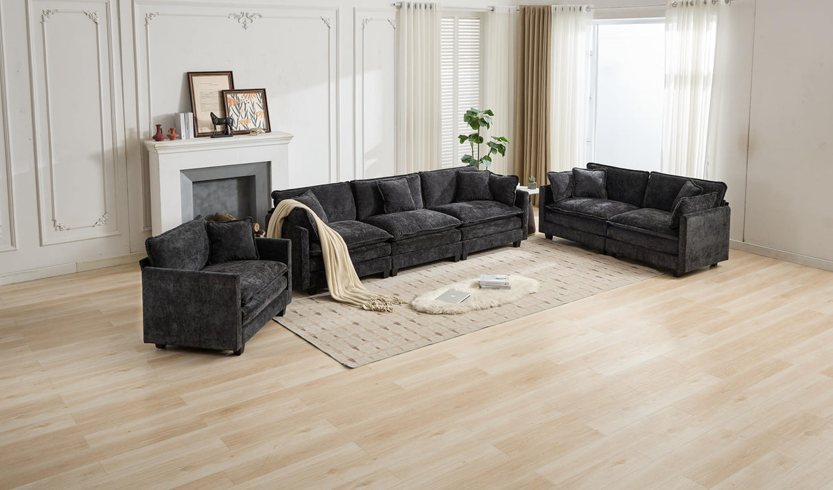 SoarFlash 71.6" Chenille Sectional Sofa, Comfy Modular Loveseat Sofa, Modern 2-Seat Couch Deep Seat Sofa Set for Living Room,Black SoarFlash