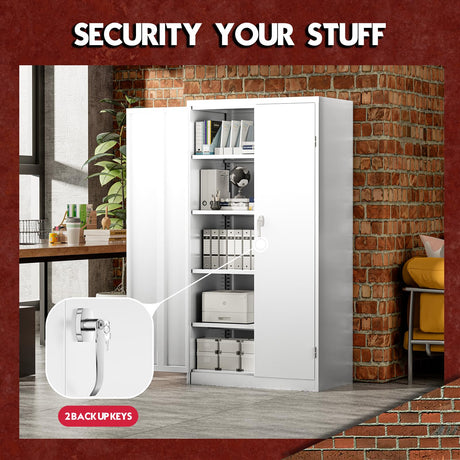 Pataku Garage Storage Cabinet Metal Locking Cabinet 5-Layer with Door Steel Multifunctional Storage Cabinet with 4 Adjustable Shelves, White Tool Cabinet for Home, Office, Warehouse… Pataku
