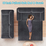 Lyngins 66 Inch Queen Size Sleeper Sofa Bed, 3 in 1 Convertible Pull Out Couch Velvet Loveseat Sofa Couch Bed with Side Pockets for Apartment, Bedroom, Living Room, Dark Gray Lyngins