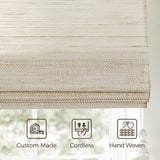 TWOPAGES Woven Bamboo Cordless Roman Shades, Custom No Drill or Motorized Blinds with Remote for Indoor Windows, Wall White TWOPAGES