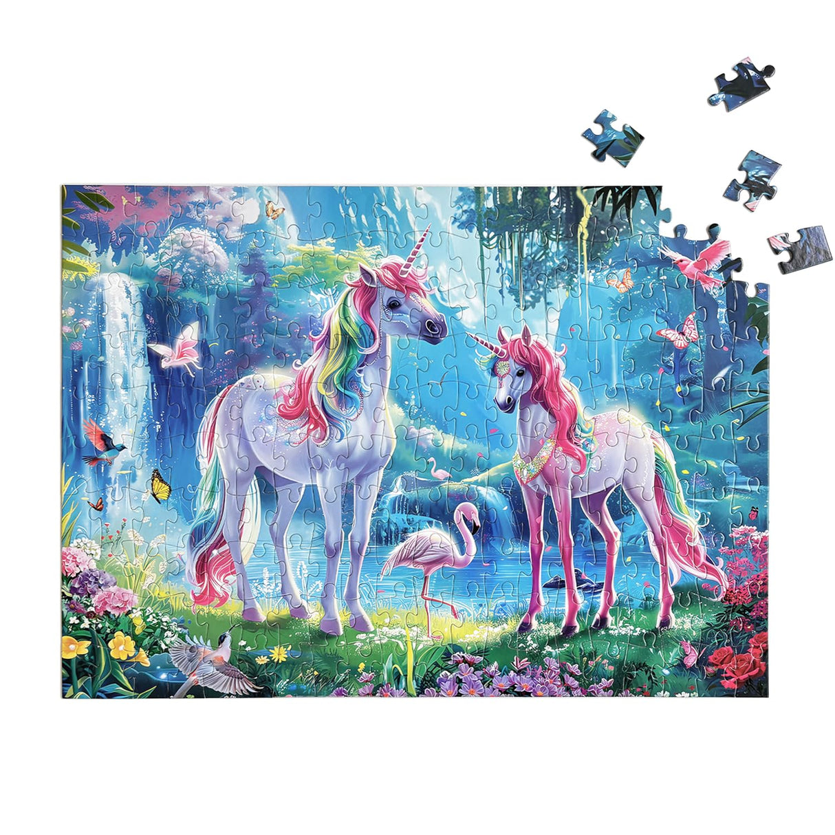 Fishwisdom 200 Pieces Jigsaw Puzzles for Adults and Teens and Kids Family Happy Games Princess Unicorns World for Girls (Unicorns' Rainbow Play) fishwisdom