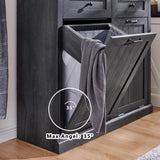 IFGET Double Tilt Out Trash Cabinet, Dog Proof Trash Can Cabinet, Farmhouse Hidden Laundry Hamper Cabinet with Barn Door, 10 Gallon Garbage Can Bin Cabinet with Storage Basket for Kitchen (Dark Grey) IFGET