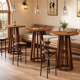LITTLE TREE Round Bar Table, 37.6 inch H Farmhouse Wooden Bistro Pub Table with Solid Wood Legs, Small Pub Cocktail Tables for Dining, Cafe, Living Room, Apartment, Balcony LITTLE TREE