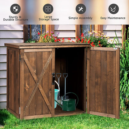 GRAFFY Garden Wooden Storage Shed, Compact Tool Cabinet with Doors and Handles, for Garden Yard Patio - WoodArtSupply