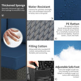 Rattaner Patio Sectional 6 Pieces All-Weather Wicker Patio Furniture Set Outdoor Sectional with Glass Patio Table Non-Slip Cushions and Waterproof Covers, Navy Blue Rattaner