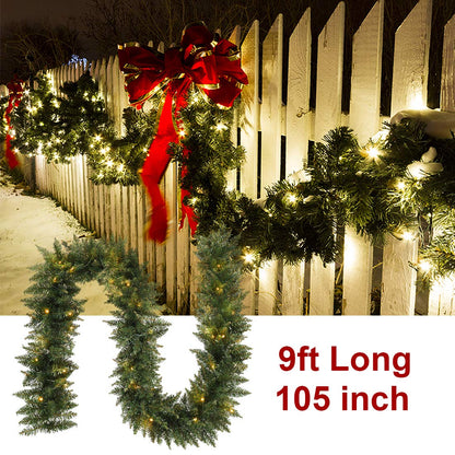 ANOTHERME 9 FT Pre-lit Christmas Garland Holiday Artificial Decor for Stairs Wall Door Indoor Outdoor Garland with Battery Operated Timer