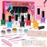 Tudaymol Nail Polish Set for Kids - Water-Based Peelable Polish-8 Colors with Glitter, Gems, Stickers, Pens, Tools, DIY Nail Art Kit, Non-Toxic Girl Toys Birthday Gift for Girls Ages 6 7 8 9 10 11 12 Tudaymol