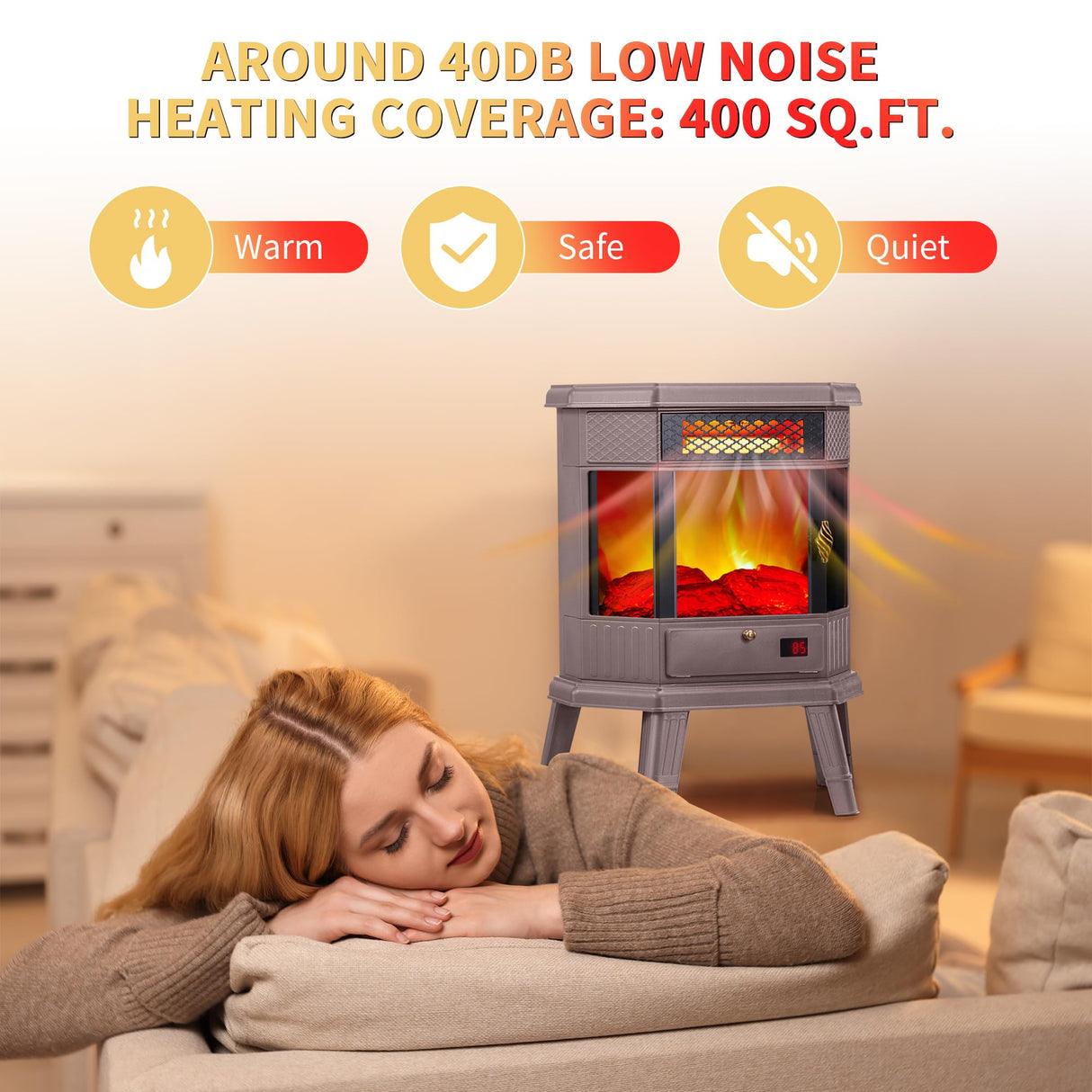 RealSmart Electric Fireplace Heater 22 in Freestanding Fireplace Stove Infrared Fireplace with 3D Flame Effect Remote Control, Timer, Overheating Protection Heater for Indoor Use Brown RealSmart