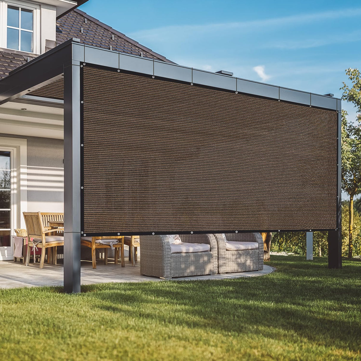 VICLLAX 90% Shade Fabric Sun Shade Cloth Privacy Screen with Reinforced Grommets for Outdoor Patio Garden Pergola Cover Canopy 10x10 FT, Mocha VICLLAX