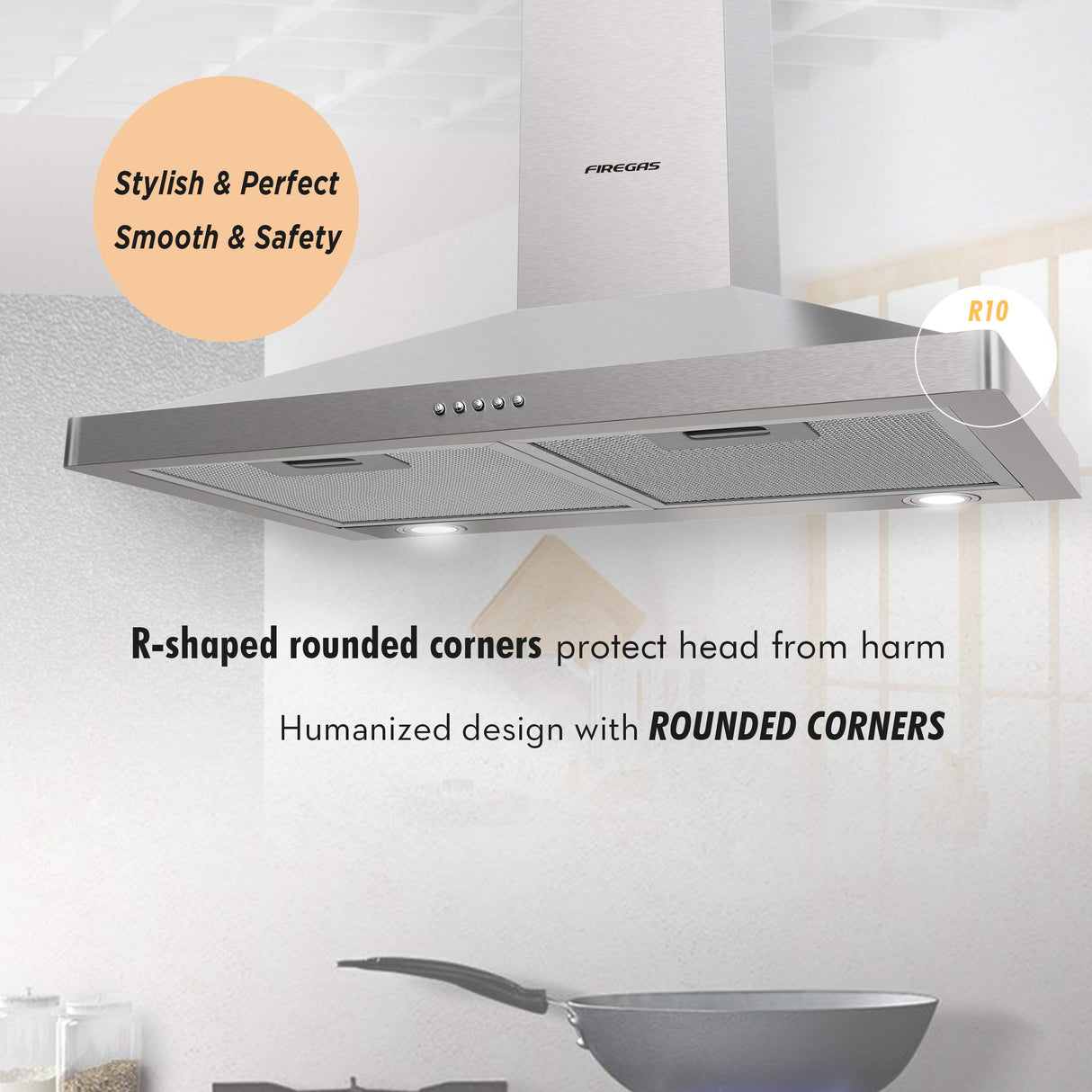 FIREGAS Wall Mount Range Hood 30 inch, 400 CFM Stainless Steel Stove Vent Hood with 3 Speed Exhaust Fan, Ducted/Ductless Convertible Duct kitchen hood, LED Lights, Push Button, Charcoal Filters FIREGAS