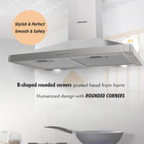 FIREGAS Wall Mount Range Hood 30 inch, 400 CFM Stainless Steel Stove Vent Hood with 3 Speed Exhaust Fan, Ducted/Ductless Convertible Duct kitchen hood, LED Lights, Push Button, Charcoal Filters FIREGAS