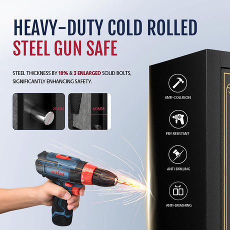 KAER 25 Gun Safe Biometric - Gun Safe for Rifles and Pistols Assembled, Large Gun Cabinet for Shotguns, Digital Fingerprint Rifle Safe with Removable Gun Racks,Pistol Pockets KAER