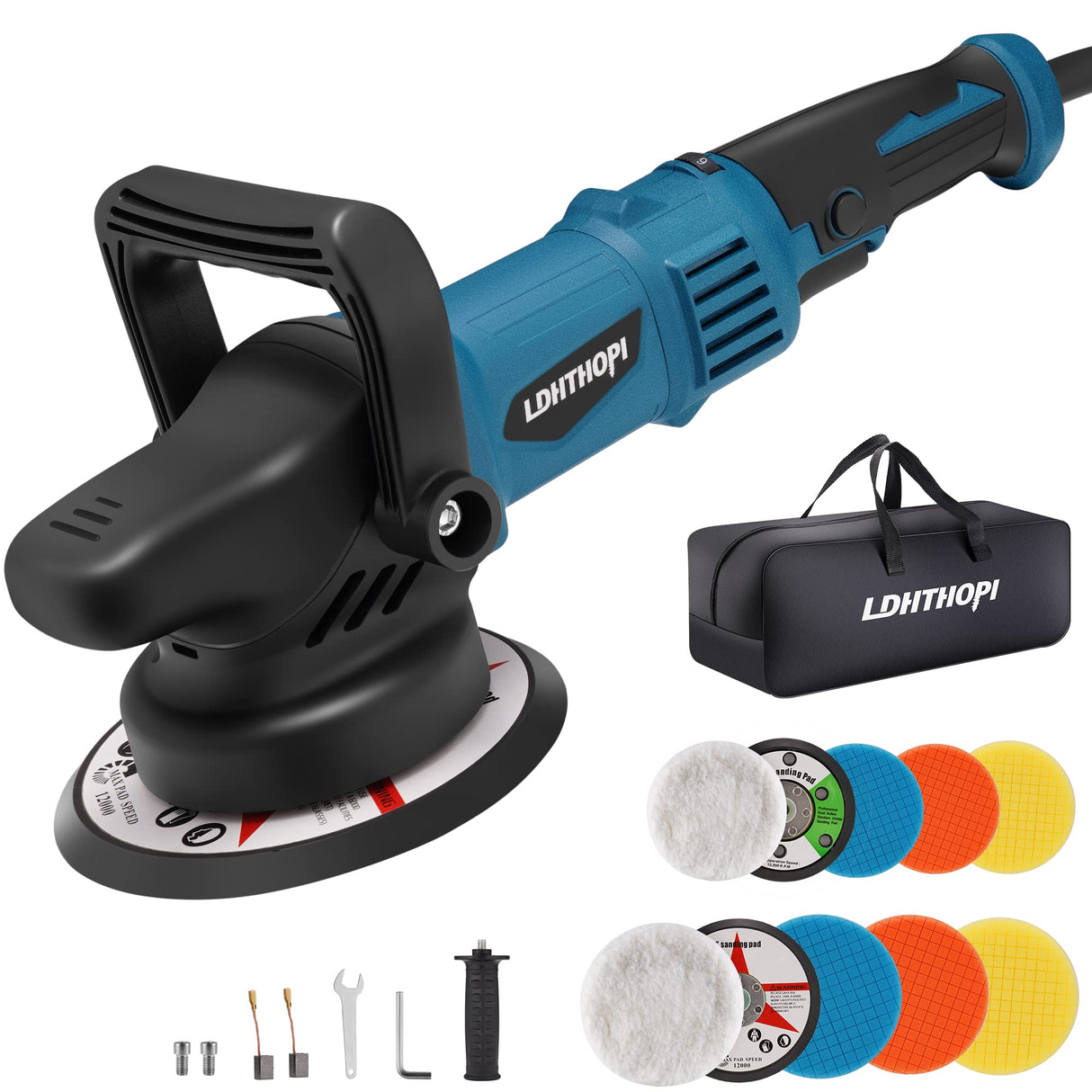 LDHTHOPI Dual Action Polisher, 980W 5/6 Inch Random Orbital Buffer Polisher for Car Detailing, 2800-5800RMP, 6 Variable Speed Buffer Polisher with 8 Detachable Pads LDHTHOPI