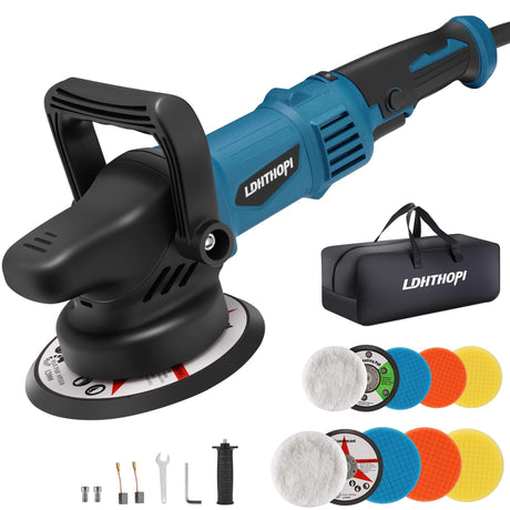 LDHTHOPI Dual Action Polisher, 980W 5/6 Inch Random Orbital Buffer Polisher for Car Detailing, 2800-5800RMP, 6 Variable Speed Buffer Polisher with 8 Detachable Pads LDHTHOPI